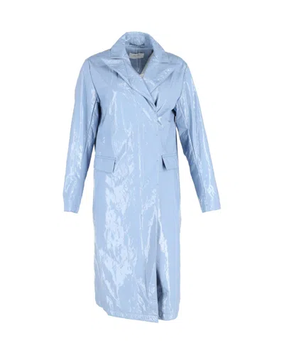 Sportmax Faux Leather Trench Coat In Light Blue Polyester In Blue