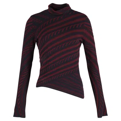 Peter Pilotto Striped High Neck Top In Burgundy Wool In Red