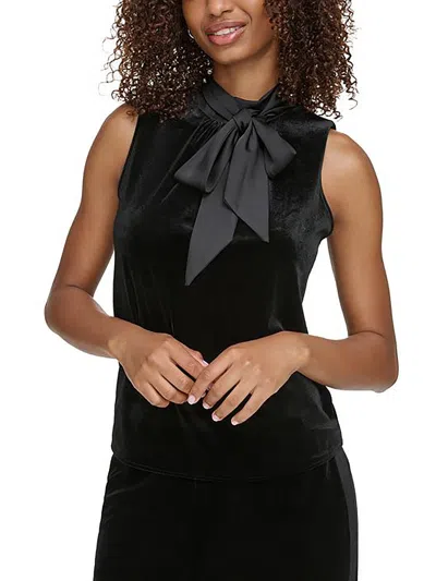 Karl Lagerfeld Womens Velvet Tie Neck Blouse In Black