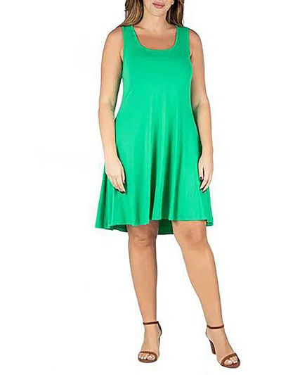24seven Comfort Apparel Plus Size Fit And Flare Knee Length Tank Dress In Green
