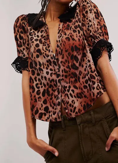 Free People My Love Lace Trim Button-up Crop Top In Multi