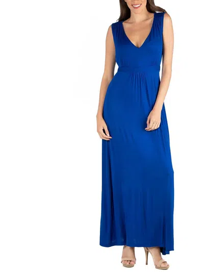 24seven Comfort Apparel V Neck Sleeveless Maternity Maxi Dress With Belt In Blue