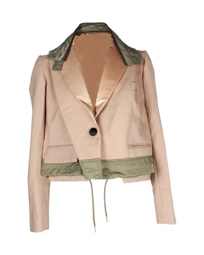 Sacai Cropped Blazer Jacket In Beige Polyester In Beige