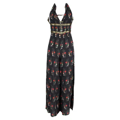 Rixo London Rixo Floral Wideleg Jumpsuit In Black Silk In Multi