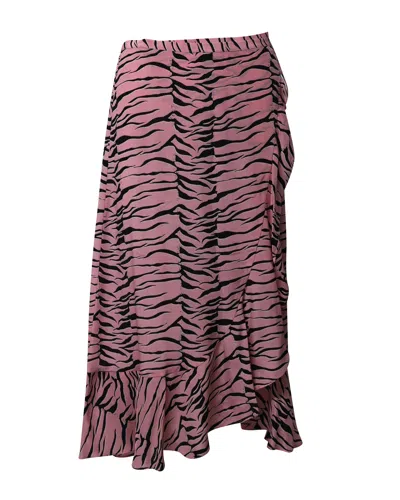 Rixo London Rixo Houndstooth Pleated Maxi Skirt In Red Print Silk In Pink