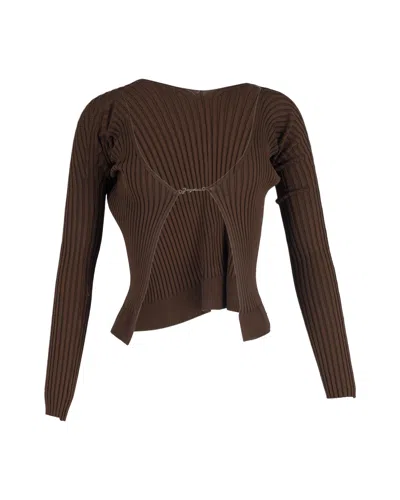 Jacquemus La Maille Pralù Longue Logo Cardigan In Brown Polyester In Brown