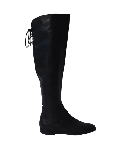 Sergio Rossi Back Thigh Lace Knee High Boots In Black Leather In Black