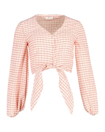 Stine Goya Blanca Tie-front Checked Blouse In Pink Cotton In Pink