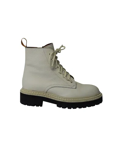 Proenza Schouler Lug Sole Combat Boots In White Calfskin Leather In White
