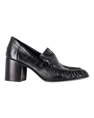 The Row Pleated Loafer Pumps In Black Leather In Black