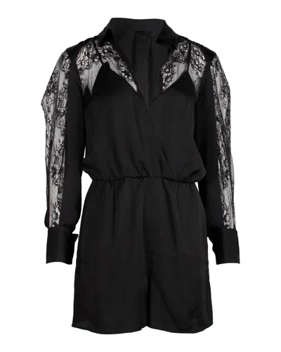 Maje Ines Lace-paneled Playsuit In Black Polyester In Black