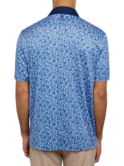 Construct Con.struct Micro Floral Print Performance Golf Polo In White/blue
