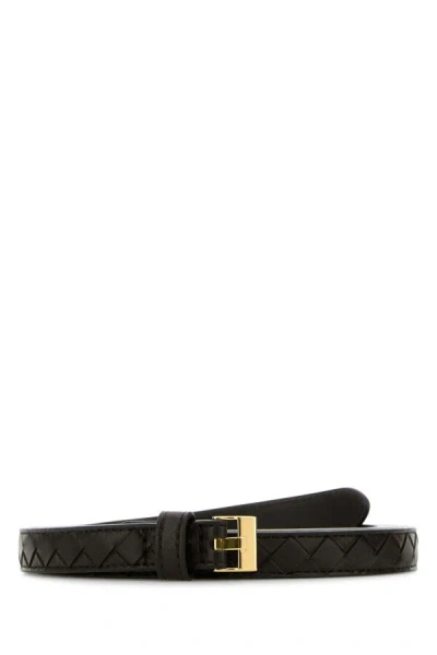 Bottega Veneta Black Belt With All-over Intreccio Motif In Leather Woman In Multicolor