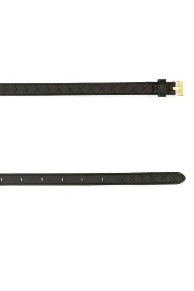 Bottega Veneta Black Belt With All-over Intreccio Motif In Leather Woman In Multicolor