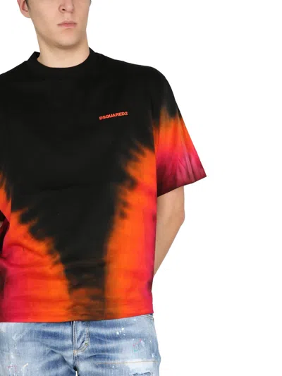 Dsquared2 D2 Flame Dropped Shoulder T-shirt In Multicolor