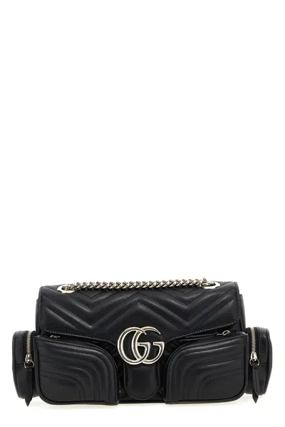 Gucci Small Shoulder Bag With Chain Strap And Chevron Pattern In Black