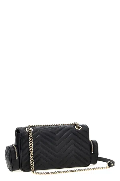 Gucci Small Shoulder Bag With Chain Strap And Chevron Pattern In Black