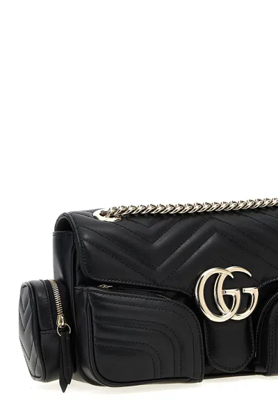 Gucci Small Shoulder Bag With Chain Strap And Chevron Pattern In Black