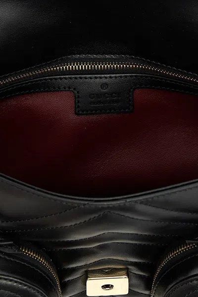 Gucci Small Shoulder Bag With Chain Strap And Chevron Pattern In Black