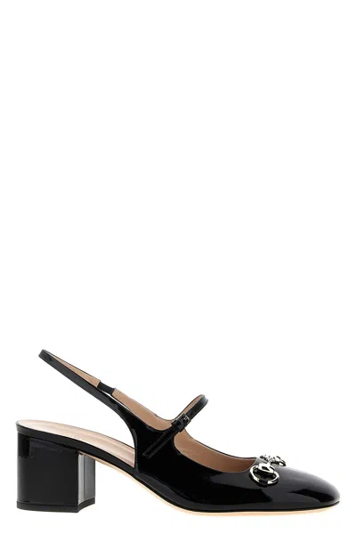 Gucci Lady Patent Bit Slingback Pumps In Black