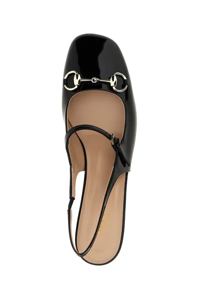 Gucci Lady Patent Bit Slingback Pumps In Black