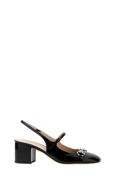 Gucci Lady Patent Bit Slingback Pumps In Black