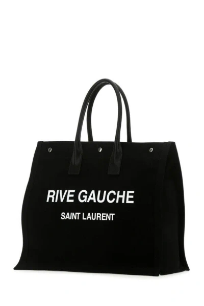 Saint Laurent Woman Black Canvas Rive Gauche Shopping Bag In Black