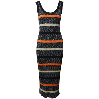 Missoni Knee-length Striped Knitted Dress In Multicolor Cotton In Multi