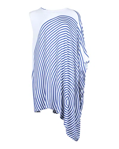 Maison Margiela Striped Asymmetric Mini Dress In White And Blue Viscose In White