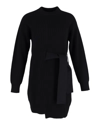 PROENZA SCHOULER RIB-KNIT SIDE-TIE SWEATER DRESS IN BLACK WOOL 