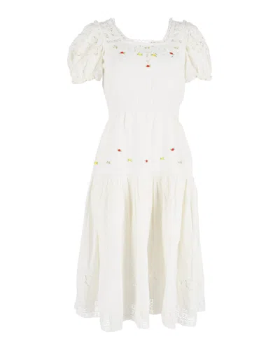Loveshackfancy Puffed Sleeve Dress In White Cotton In White