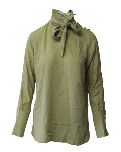 Joseph Blouse With Pussy-bow Neckline In Khaki Green Silk In Green