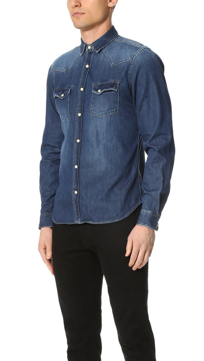 Shop The Kooples Used Effect Denim Shirt In Blue