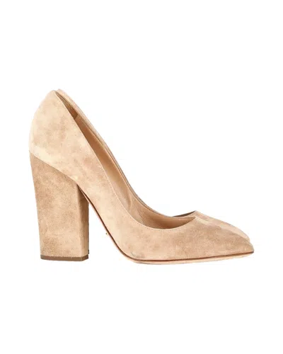 Sergio Rossi Scarlett Block-heel Pumps In Beige Suede In Beige