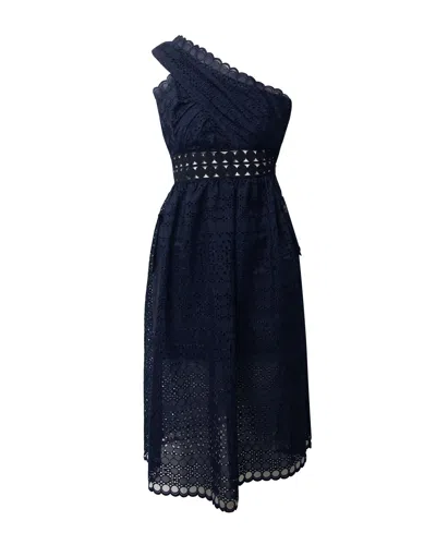 Self-portrait Self Portrait Asymmetrical Openwork Dress In Navy Blue Polyester In Blue