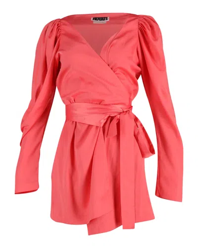 Rotate Birger Christensen Bridget Mini Wrap Dress In Pink Satin In Pink