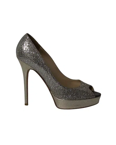 Jimmy Choo Dahlia Platform Peep Toe Pumps In Silver Glitter In Silver