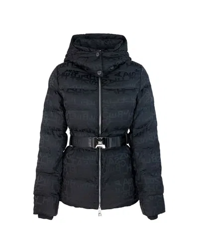 Elisabetta Franchi Short Down Jacket In Jacquard Nylon In Black