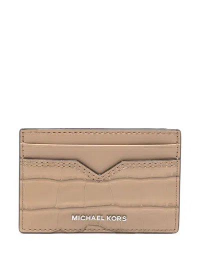 Michael Kors Hudson Notched Cardcase Crocodile Texture In Grey