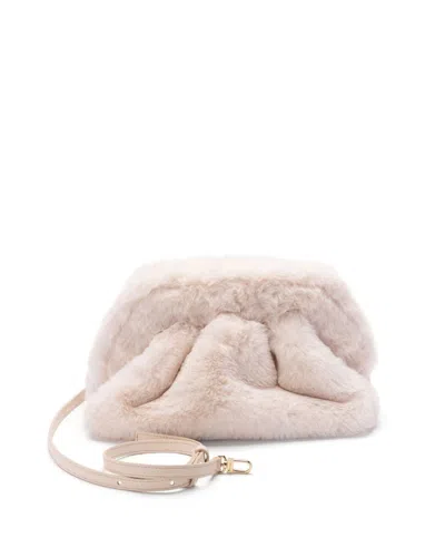 Themoirè Medium Tia Clutch White In Faux Fur In Toni Neutri