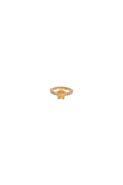 Shop Versace "medusa Crystal Ring With Spark In Gold