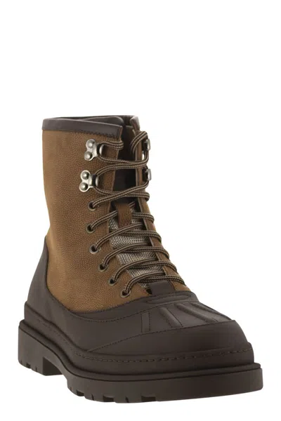 Brunello Cucinelli Men Duck Boot In Suede And Rubberised Calf Leather