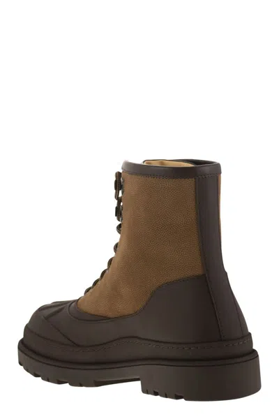 Brunello Cucinelli Men Duck Boot In Suede And Rubberised Calf Leather