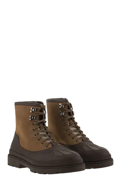Brunello Cucinelli Men Duck Boot In Suede And Rubberised Calf Leather