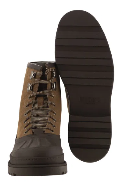 Brunello Cucinelli Men Duck Boot In Suede And Rubberised Calf Leather