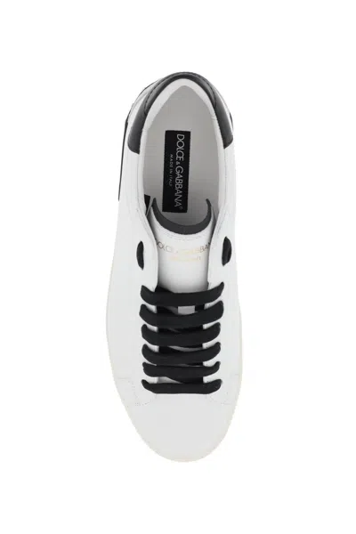 Dolce & Gabbana Portofino Leather Sneakers With Rubberized Logo Shoes