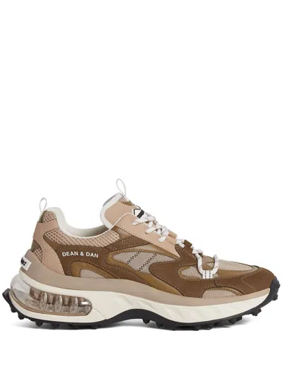 Dsquared2 Bubble Sneakers In Green And Beige Leather And Fabric