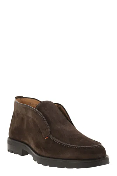 Santoni Slip-ons Desert Suede Loafers Rubber Sole In Brown
