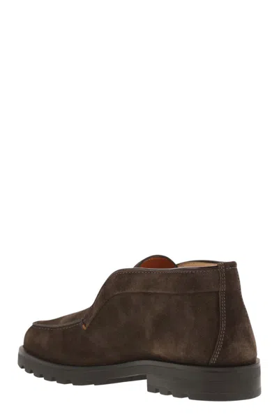 Santoni Slip-ons Desert Suede Loafers Rubber Sole In Brown
