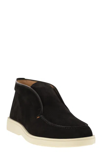 Santoni Midnight Blue Suede Digits Ankle Boots In Black